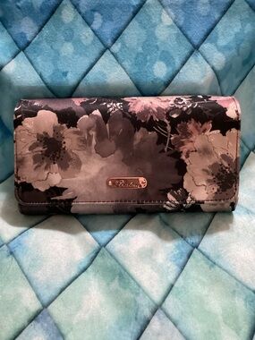 Buxton Black and Pink Floral Clutch Wallet